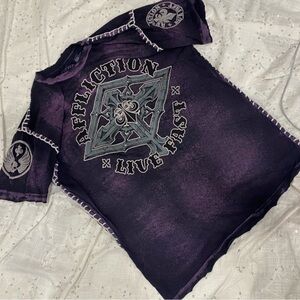 purple affliction tee w/ baseball stitching